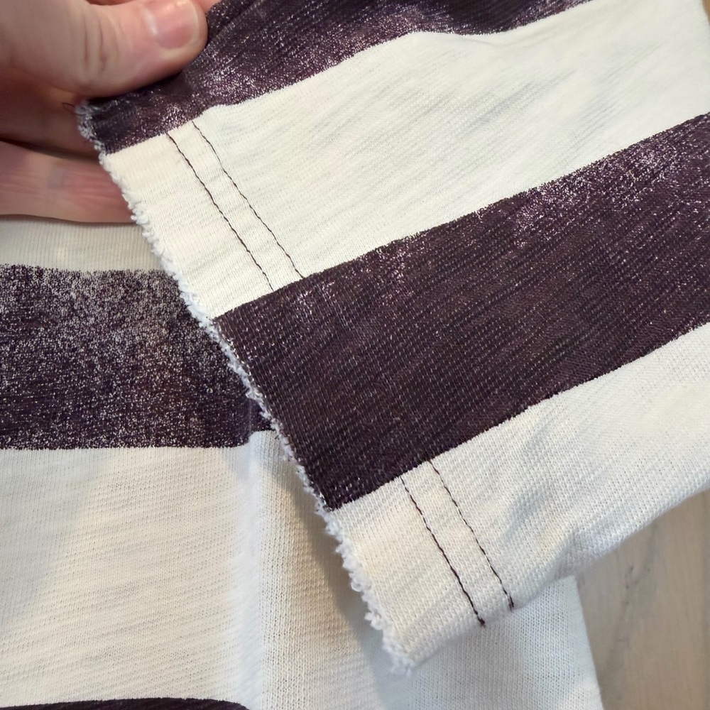 Madewell Cream and Deep Plum Striped Short Sleeve Top Cotton Tee SM - Picture 9 of 11